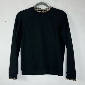 J. Crew Size XS Leopard Ruffle Black Cotton Crewneck Sweatshirt